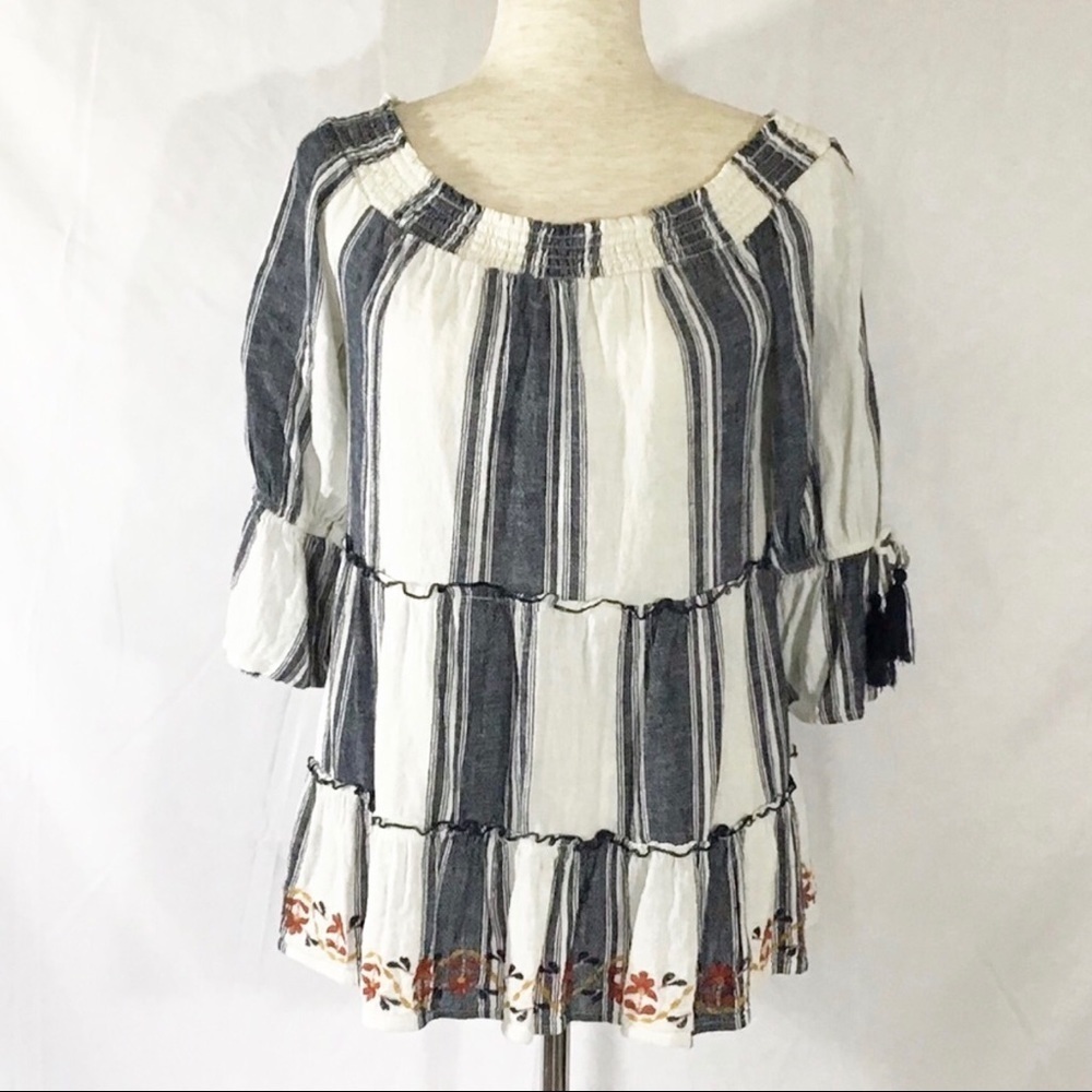Knox Rose Size S Embroidery Top Boho Peasant OffShoulder Stripe Blouse…